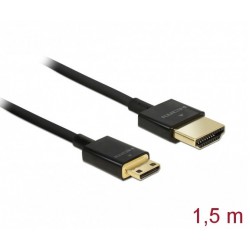 Kabel HDMI(M)->HDMI Mini(M) 1.5m 4k 60hz 3d Czarny Slim Premium Delock