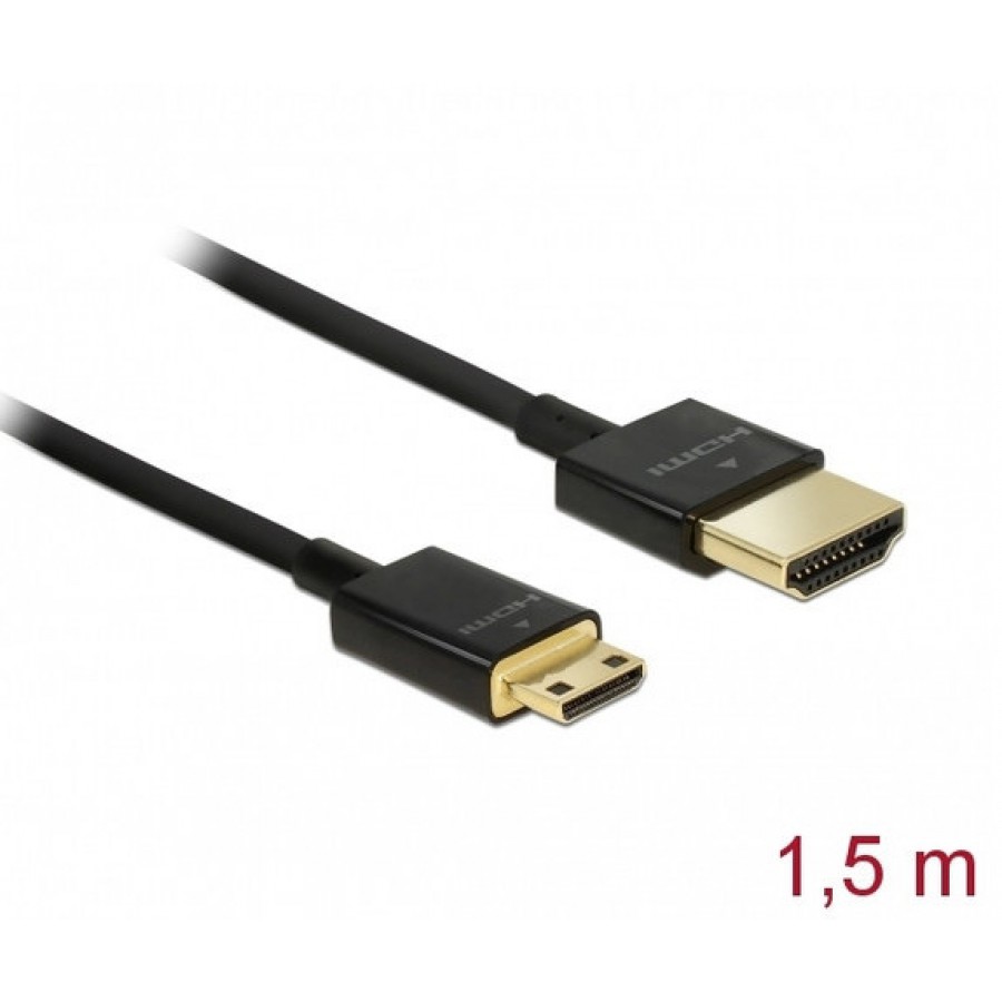 Kabel HDMI(M)->HDMI Mini(M) 1.5m 4k 60hz 3d Czarny Slim Premium Delock