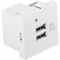 Gniazdo 45x45 230V Ładowarka 2xUSB 2.1A Białe Lanberg