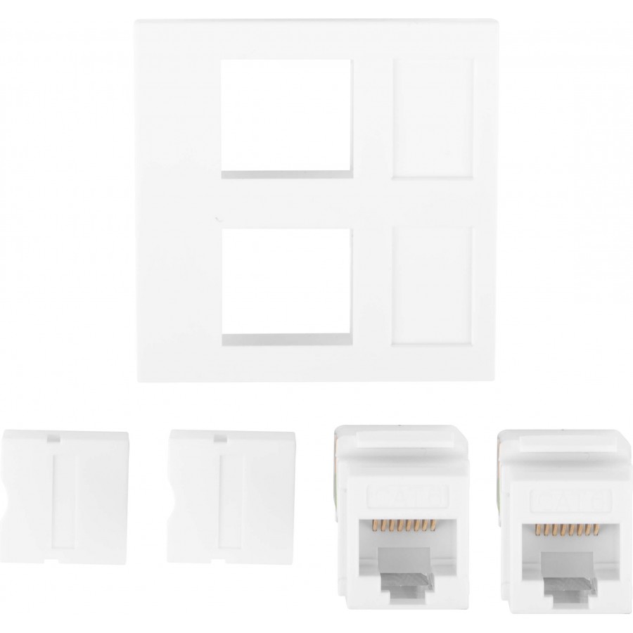 Gniazdo 45x45 2x RJ45 + Keystone Kat. 6 UTP Białe Lanberg