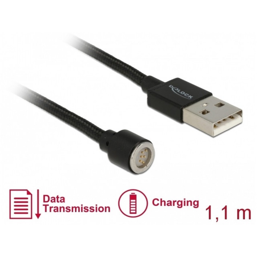 Kabel USB Magnetyczny Bez Końcówki 2.0 1.1m Czarny Delock