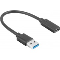 Adapter USB-C(F) 3.1->USB-A(M) Na Kablu 15cm Czarny Lanberg