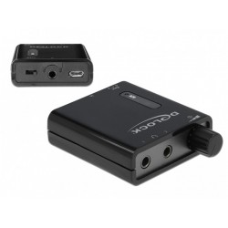 Wzmacniacz Słuchawkowy Minijack 3.5mm(F)->2x Minijack 3.5mm(F) + Micro USB(F) Czarny + Bass Delock