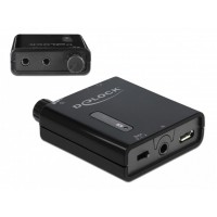 Wzmacniacz Słuchawkowy Minijack 3.5mm(F)->2x Minijack 3.5mm(F) + Micro USB(F) Czarny + Bass Delock