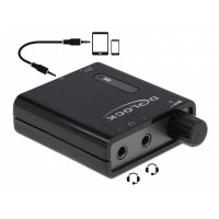 Wzmacniacz Słuchawkowy Minijack 3.5mm(F)->2x Minijack 3.5mm(F) + Micro USB(F) Czarny + Bass Delock