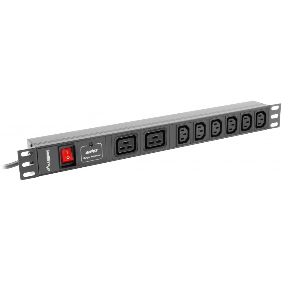 Listwa Zasilająca Rack PDU 19" Lanberg 1u 16A 2x C19 6x IEC C13 2m Czarna C20