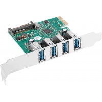 Karta PCI Express->USB 3.1 Gen1 4-Port + Śledź Low Profile Lanberg