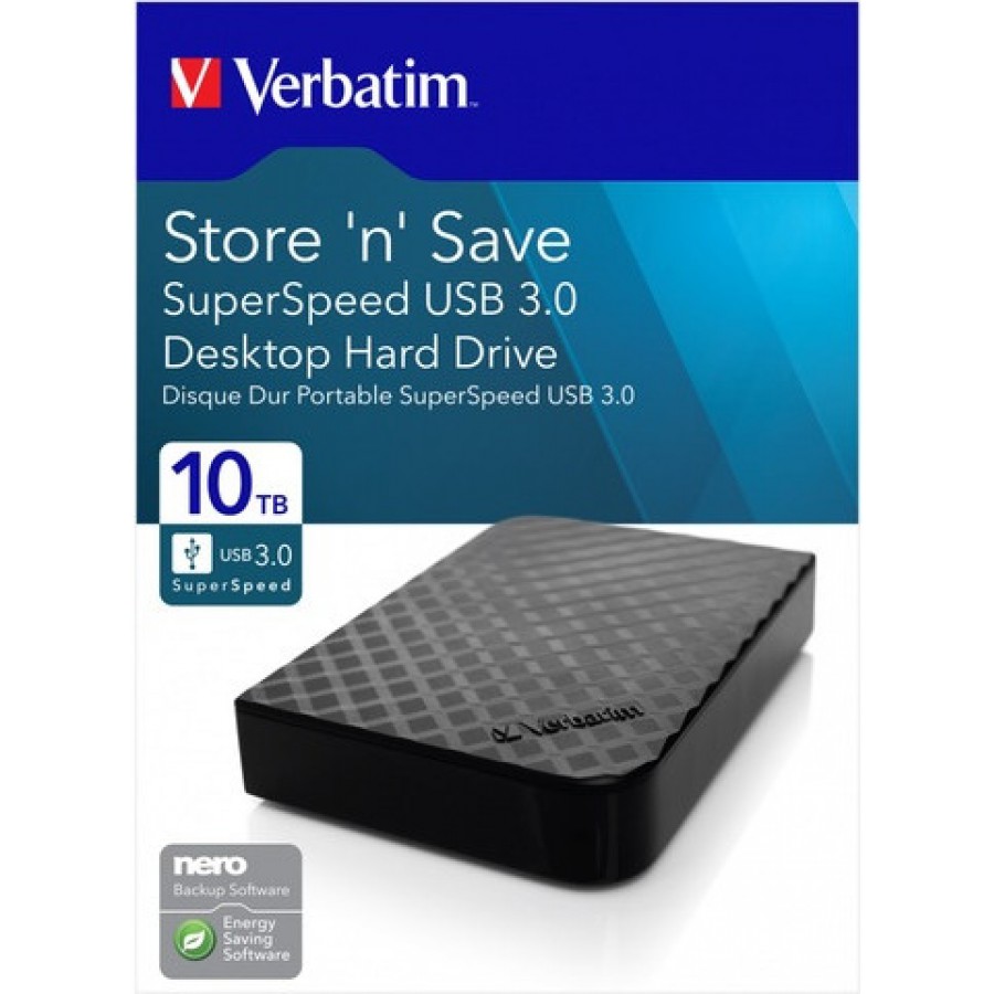 Dysk Zewnętrzny Verbatim Store N Save HDD 10TB 3.5" USB 3.0 Czarny