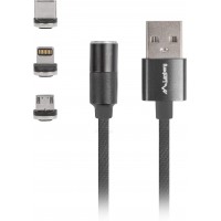 Kabel Combo USB-A(M)->USB Micro(M)+Lightning(M)+USB-C(M) 2.0 1m Czarny QC 3.0 Magnetyczny Lanberg