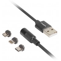 Kabel Combo USB-A(M)->USB Micro(M)+Lightning(M)+USB-C(M) 2.0 1m Czarny QC 3.0 Magnetyczny Lanberg