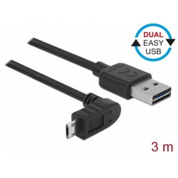 Kabel USB Micro(M)->USB-A(M) 2.0 3m Easy-USB Kątowy Delock