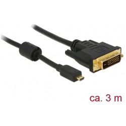 Kabel HDMI Micro(M)->DVI-D(M)(24+1) 3m Czarny Dual Link Delock