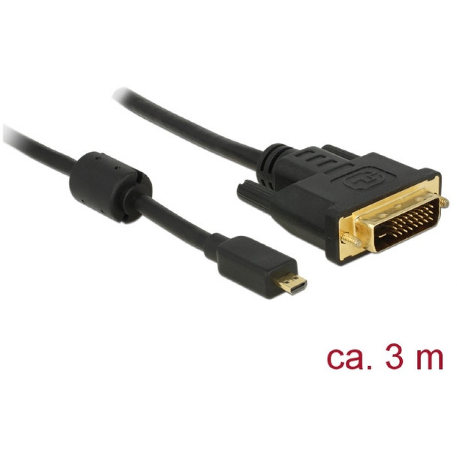 Kabel HDMI Micro(M)->DVI-D(M)(24+1) 3m Czarny Dual Link Delock