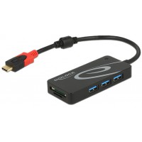 Hub USB-C 3.1 Delock 3-Porty+2x Czytnik SD 15cm Czarny