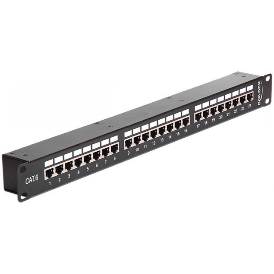 Patch Panel 24 Port 1u 19” Kat.6 Czarny Delock