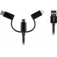 Kabel 3in1 USB-A(M)->USB Micro(M)+Lightning(M)+USB-C(M) 2.0 1m Black Premium Lanberg