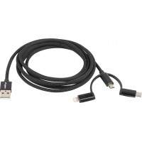 Kabel 3in1 USB-A(M)->USB Micro(M)+Lightning(M)+USB-C(M) 2.0 1m Black Premium Lanberg