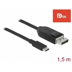 Kabel USB-C(M)->Displayport(M) 1.5m 8k 60Hz Czarny Thunderbolt 3/Displayport Alternate Mode Delock