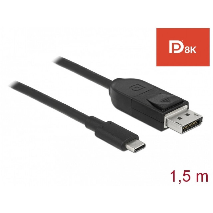 Kabel USB-C(M)->Displayport(M) 1.5m 8k 60Hz Czarny Thunderbolt 3/Displayport Alternate Mode Delock