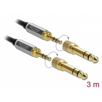 Kabel Audio Minijack 3.5mm M/M 3 Pin + 2x Przejściówka Nakręcana Jack 6.35mm 3m Czarny Delock