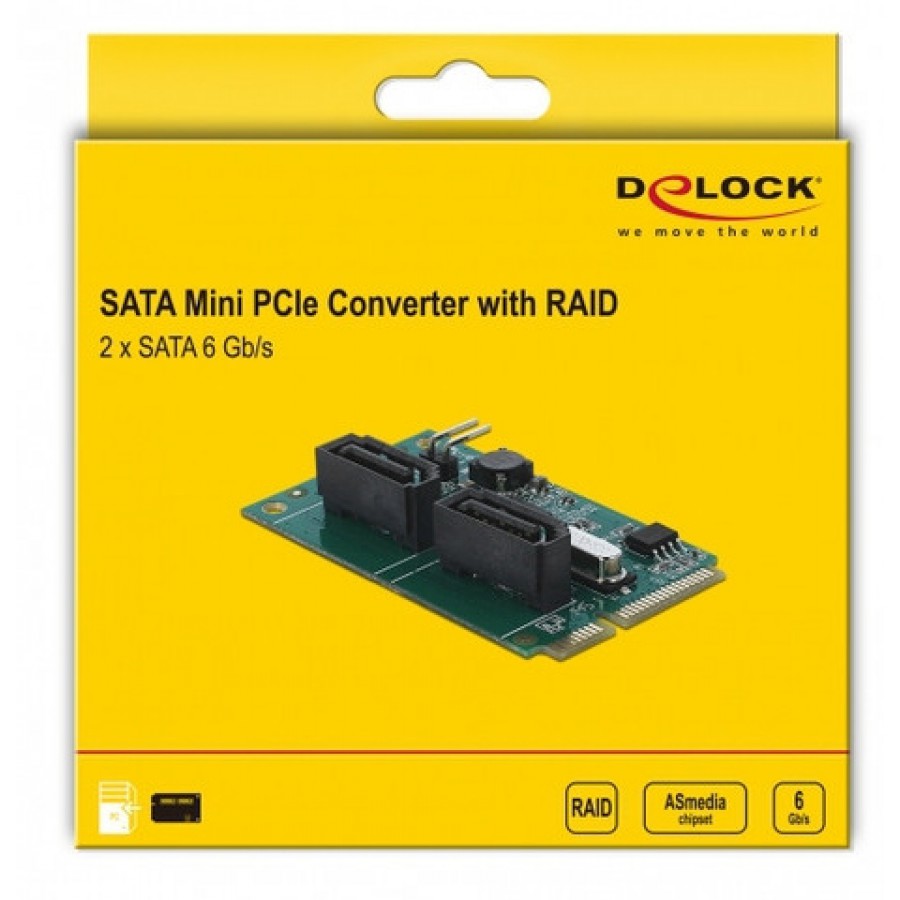 Karta Mini PCIE->2x SATA 6Gb/s Raid Delock