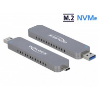 Obudowa SSD Zewnętrzna Delock M.2 NVME USB Type-C 3.1/USB-A Gen 2 Srebrna