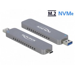 Obudowa SSD Zewnętrzna Delock M.2 NVME USB Type-C 3.1/USB-A Gen 2 Srebrna