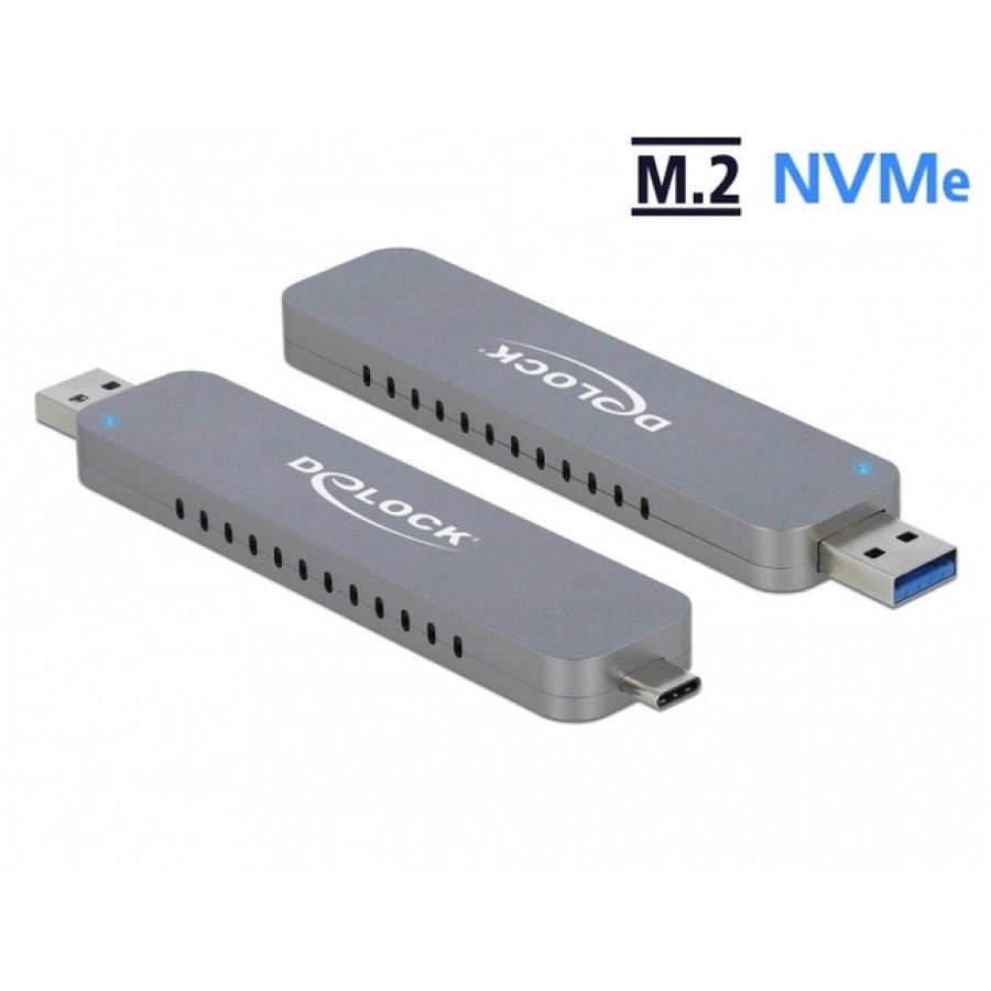 Obudowa SSD Zewnętrzna Delock M.2 NVME USB Type-C 3.1/USB-A Gen 2 Srebrna