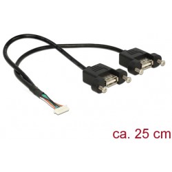 Kabel USB Pin Header(M) 8 Pin->2x USB-A(F) 2.0 25cm Do Panelu Czarny Delock