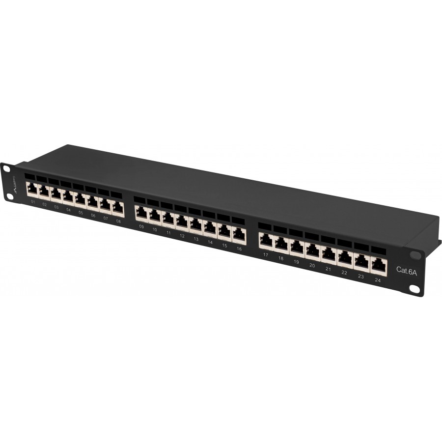 Patch Panel 24 Port 1u 19” Kat.6a Ekranowany Czarny Lanberg