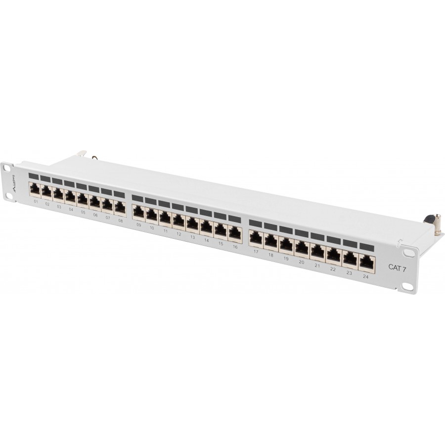 Patch Panel 24 Port 1u 19” Kat.7 Ekranowany Szary Lanberg