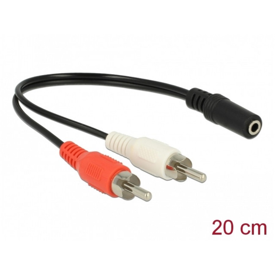 Kabel Audio 2x RCA (Chinch)(M)->Minijack 3.5mm(F) 0.2m Delock