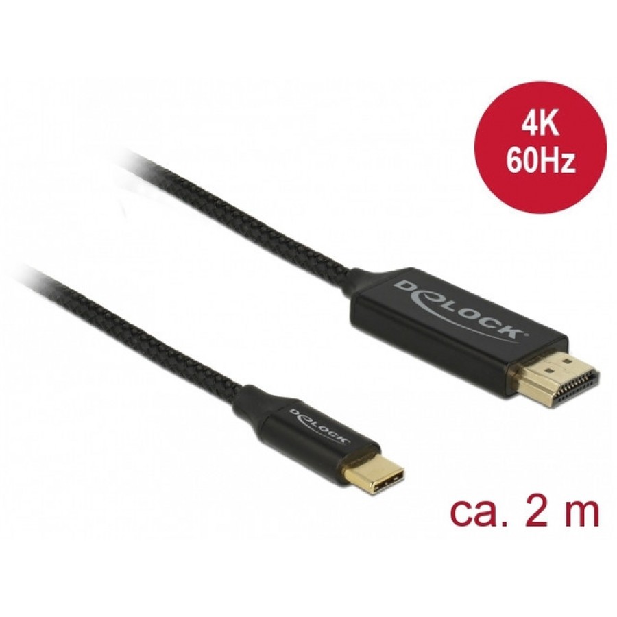 Kabel USB-C(M)->HDMI(M) 2m Czarny Displayport Alternate Mode Koncentryczny Delock