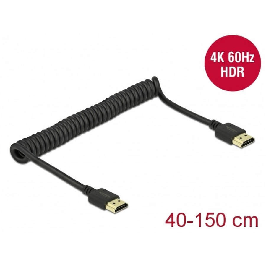 Kabel HDMI M/M V2.0 0.4-1.5m Spirala Czarny Delock