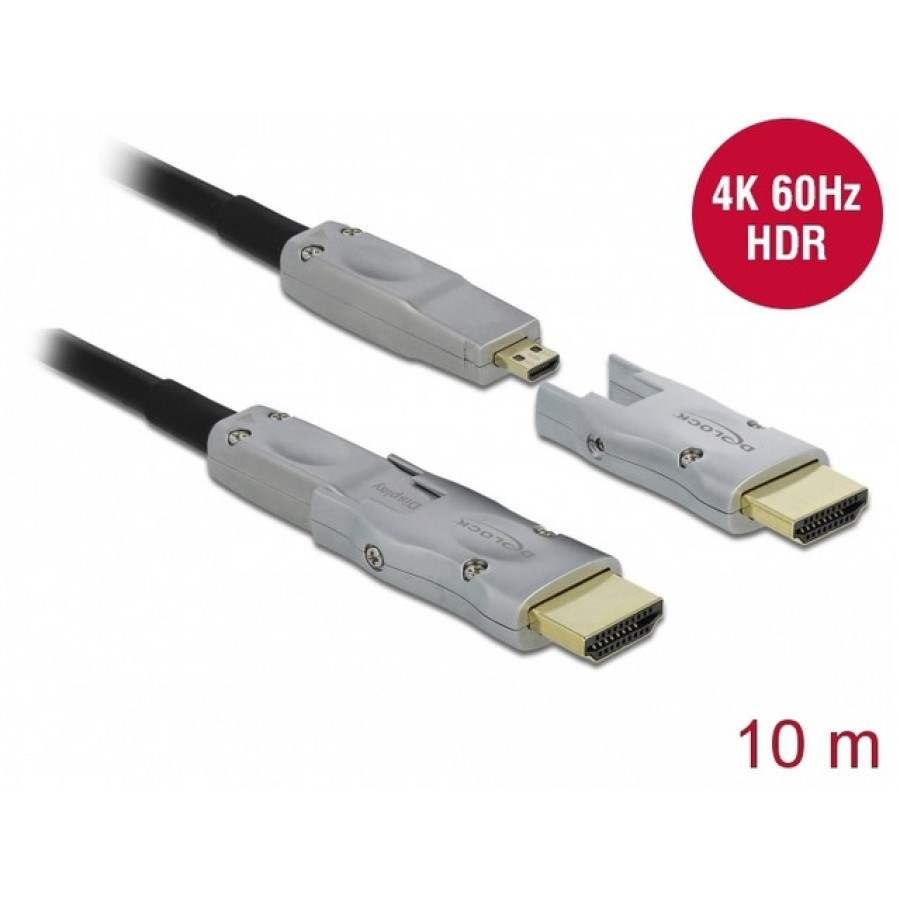 Kabel HDMI/HDMI Micro->HDMI/HDMI Micro M/M 4k 60Hz 10m Czarny Optyczny Aktywny Delock