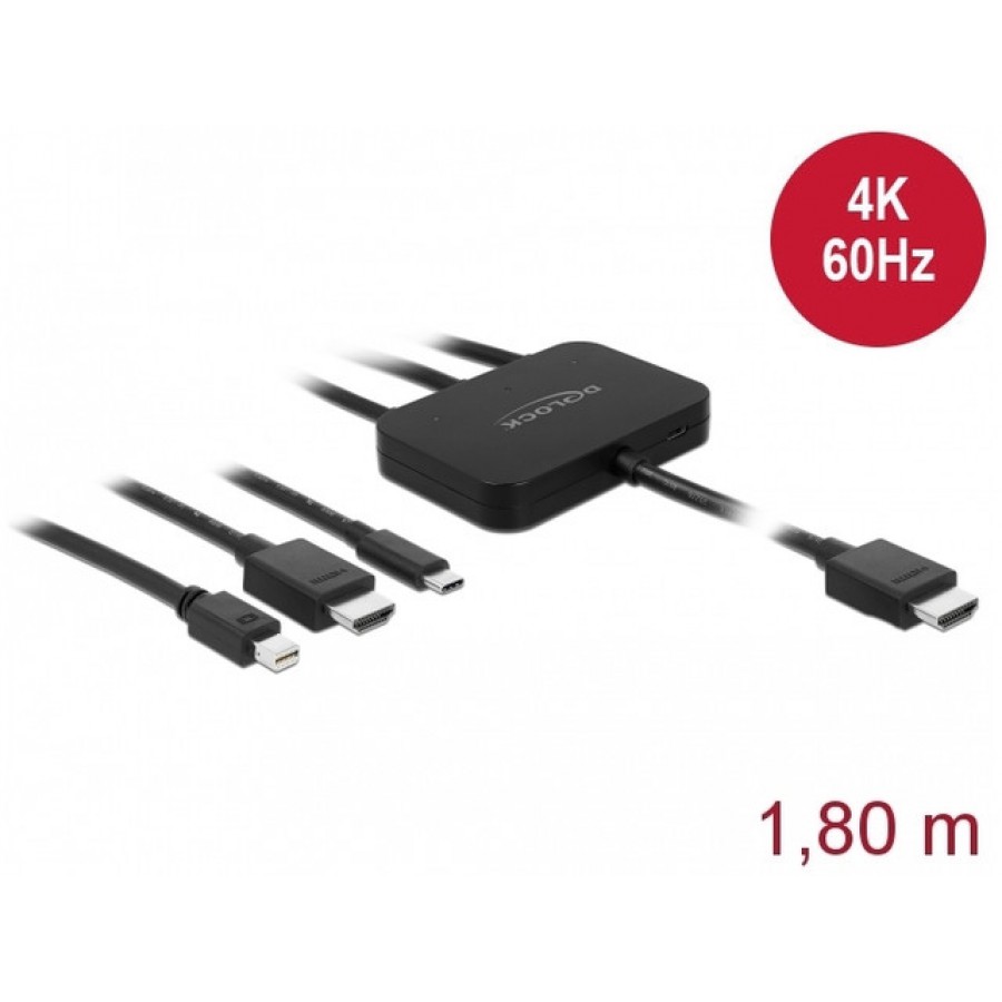 Kabel HDMI+USB-C+Mini Displayport->HDMI 1.8m Czarny Delock