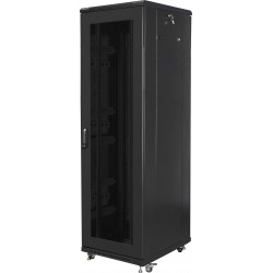 Szafa Instalacyjna Rack Stojąca 19" 42u 600x800 Czarna Drzwi Perforowane Lanberg Flat Pack