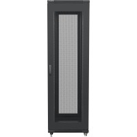 Szafa Instalacyjna Rack Stojąca 19" 42u 600x800 Czarna Drzwi Perforowane Lanberg Flat Pack