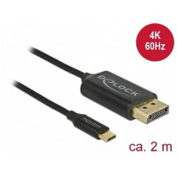 Kabel USB-C(M)->Displayport(M) 2m 4k 60Hz Czarny Coaxial Delock