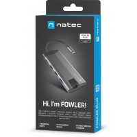 Multiport Adapter Natec Fowler Plus USB-C->Hub USB 3.0 3x, HDMI 4k, USB-C PD, RJ45, SD, MicroSD