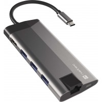 Multiport Adapter Natec Fowler Plus USB-C->Hub USB 3.0 3x, HDMI 4k, USB-C PD, RJ45, SD, MicroSD