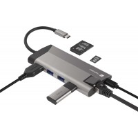 Multiport Adapter Natec Fowler Plus USB-C->Hub USB 3.0 3x, HDMI 4k, USB-C PD, RJ45, SD, MicroSD