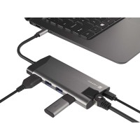 Multiport Adapter Natec Fowler Plus USB-C->Hub USB 3.0 3x, HDMI 4k, USB-C PD, RJ45, SD, MicroSD