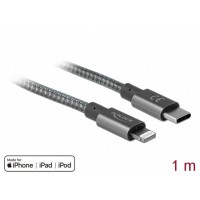 Kabel Lightning(M)->USB-C(M) 1m Szary Szybkie Ładowanie MFi Delock