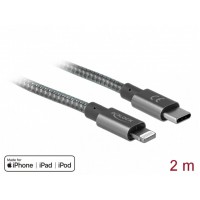 Kabel Lightning(M)->USB-C(M) 2m Szary Szybkie Ładowanie MFi Delock