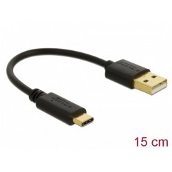 Kabel USB-C(M)->USB-A(M) 2.0 0.15m Czarny Delock