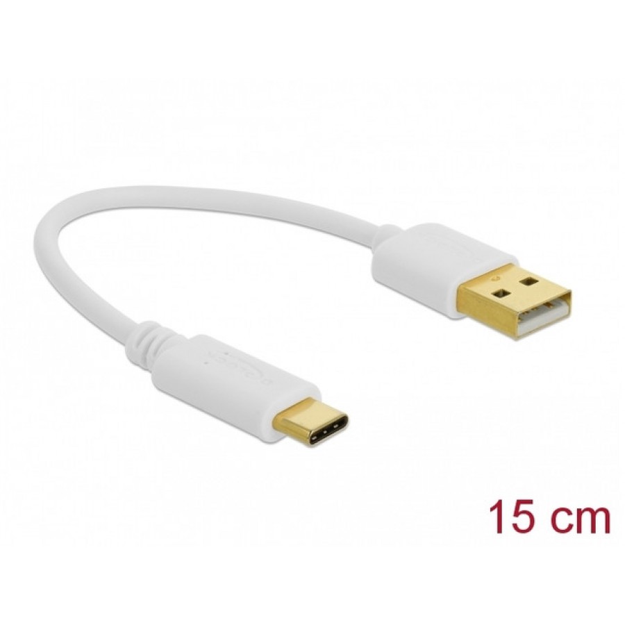 Kabel USB-C(M)->USB-A(M) 2.0 0.15m Biały Delock