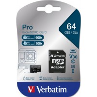 Karta Pamięci Verbatim Micro SDXC Pro 64GB Class 10 UHS-1 + Adapter SD