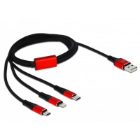 Kabel 3in1 USB-A(M)->Lightning(M)+Micro-B(M)+USB-C(M) Tylko Ładowanie 1m Czerwono/Czarny Delock