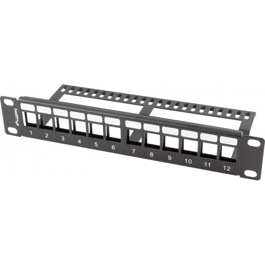 Patch Panel Pusty 12 Port 1u 10" Z Organizerem Do Modułów Keystone Czarny Lanberg